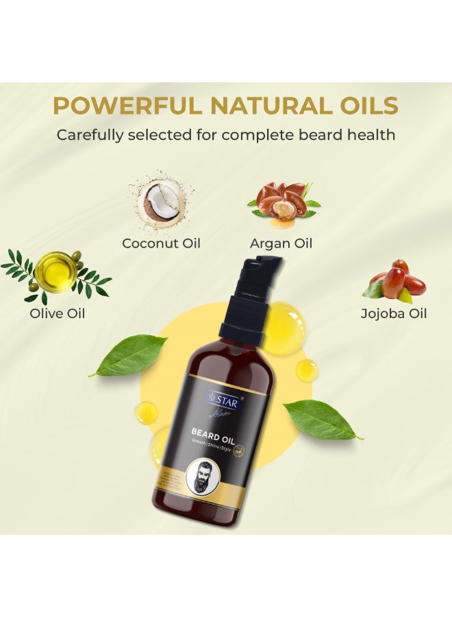 SZ Star Beard Oil 100ml - Beard Growth Oil for Thicker Beard, Natural Beard Conditioner & Beard Softener with Avocado, Almond & Sesame Oils, Beard Itch Relief & Nourishing Facial Hair Care for Men - Image 3